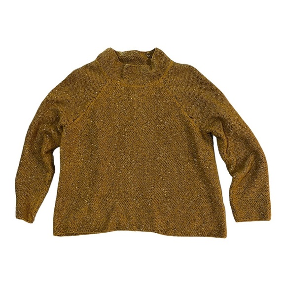 Eileen Fisher Boxy Long Sleeve Golden Yellow Funnel Neckline Sweater Size M - Picture 5 of 9